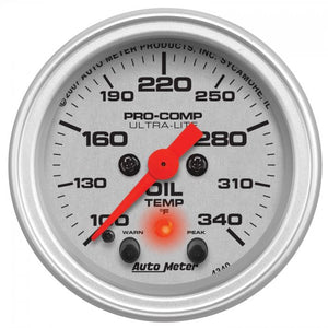 248.39 Autometer Ultra-Lite Series Stepper Motor Oil Temperature Gauge (2-1/16") Monster Bezel Brushed Silver - 4340 - Redline360