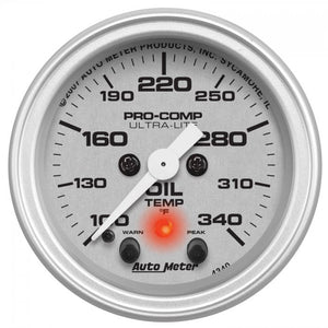 248.39 Autometer Ultra-Lite Series Stepper Motor Oil Temperature Gauge (2-1/16") Monster Bezel Brushed Silver - 4340 - Redline360