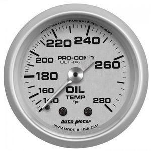 118.79 Autometer Ultra-Lite Series Mechanical Oil Temperature Gauge (2-1/16") Brushed Aluminum - 4341 - Redline360
