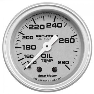 123.79 Autometer Ultra-Lite Series Mechanical Oil Temperature Gauge (2-1/16") Monster Bezel Brushed Silver - 4341 - Redline360