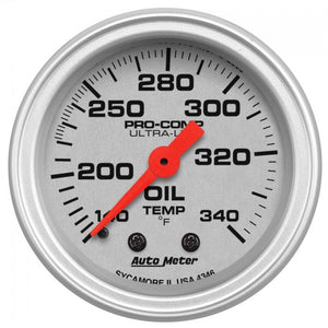 130.97 Autometer Ultra-Lite Series Mechanical Oil Tank Temperature Gauge (2-1/16") Monster Bezel Brushed Silver - 4346 - Redline360