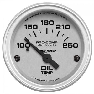 85.11 Autometer Ultra-Lite Series Air-Core Oil Temperature Gauge (2-1/16") Monster Bezel Brushed Silver - 4347 - Redline360