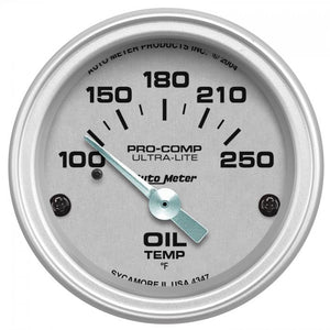 85.11 Autometer Ultra-Lite Series Air-Core Oil Temperature Gauge (2-1/16") Monster Bezel Brushed Silver - 4347 - Redline360