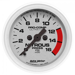311.31 AutoMeter Ultra-Lite Series Stepper Motor Nitrous Pressure Gauge (0-1600 PSI) Gloss White - 4374 - Redline360