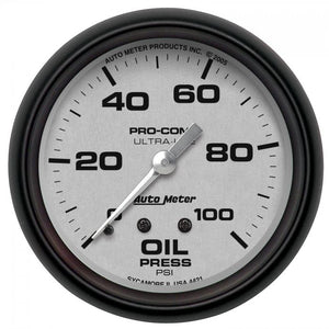 103.13 Autometer Ultra-Lite Mechanical Oil Pressure Gauge (2-5/8", 0-100 PSI) Matte Black - 4421 - Redline360