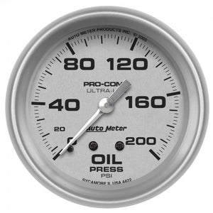 99.39 Autometer Ultra-Lite Mechanical Oil Pressure Gauge (2-5/8", 0-200 PSI) Brushed Aluminum - 4422 - Redline360