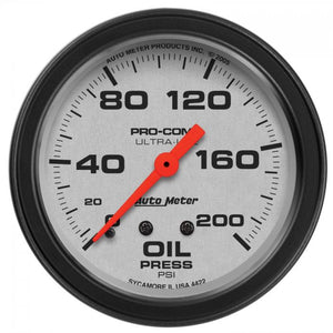 104.39 Autometer Ultra-Lite Mechanical Oil Pressure Gauge (2-5/8", 0-200 PSI) Monster Bezel Matte Black - 4422 - Redline360
