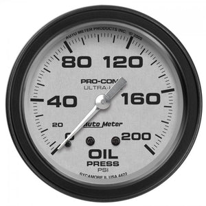 104.39 Autometer Ultra-Lite Mechanical Oil Pressure Gauge (2-5/8", 0-200 PSI) Monster Bezel Matte Black - 4422 - Redline360