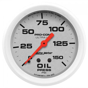 104.39 Autometer Ultra-Lite Mechanical Oil Pressure Gauge (2-5/8", 0-150 PSI) Gloss White - 4423 - Redline360
