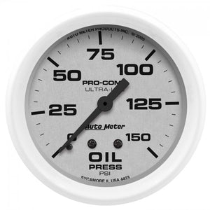 104.39 Autometer Ultra-Lite Mechanical Oil Pressure Gauge (2-5/8", 0-150 PSI) Gloss White - 4423 - Redline360