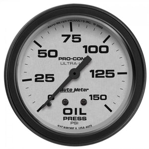 104.39 Autometer Ultra-Lite Mechanical Oil Pressure Gauge (2-5/8", 0-150 PSI) Monster Bezel Matte Black - 4423 - Redline360