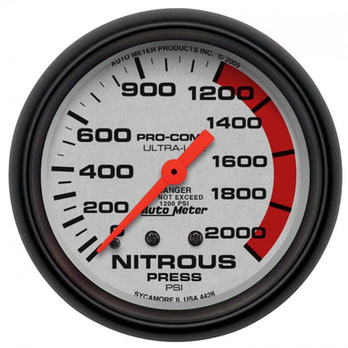 151.80 AutoMeter Ultra-Lite Series Mechanical Nitrous Pressure Gauge (0-2000 PSI) Matte Black - 4428 - Redline360