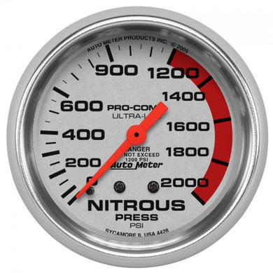 151.80 AutoMeter Ultra-Lite Series Mechanical Nitrous Pressure Gauge (0-2000 PSI) Bright Anodized Silver - 4428 - Redline360