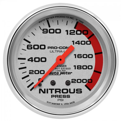 151.80 AutoMeter Ultra-Lite Series Mechanical Nitrous Pressure Gauge (0-2000 PSI) Chrome - 4428 - Redline360