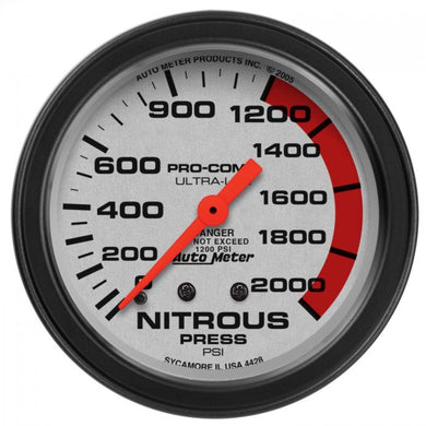 151.80 AutoMeter Ultra-Lite Series Mechanical Nitrous Pressure Gauge (0-2000 PSI) Monster Bevel Matte Black - 4428 - Redline360