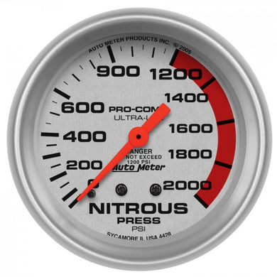 146.80 AutoMeter Ultra-Lite Series Mechanical Nitrous Pressure Gauge (0-2000 PSI) Brushed Aluminum - 4428 - Redline360