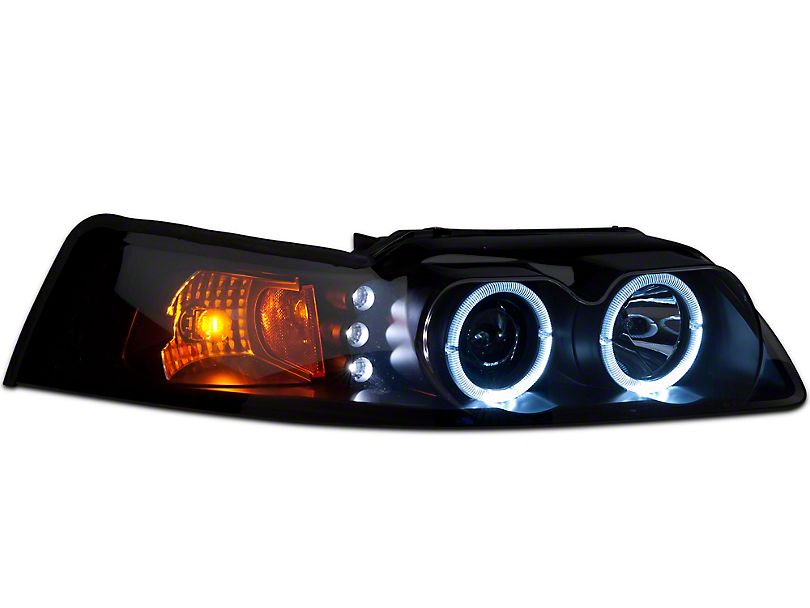 Raxiom Projector Headlights Ford Mustang SN95 (99-04) [Dual LED Halo]  Chrome Housing/ Clear Lens or Black Housing/ Smoked Lens