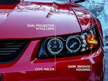 Load image into Gallery viewer, Raxiom Projector Headlights Ford Mustang SN95 (99-04) [Dual LED Halo] Chrome Housing/ Clear Lens or Black Housing/ Smoked Lens Alternate Image