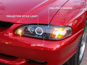 Raxiom Projector Headlights Ford Mustang SN95 (94-98) [LED Halo] Black Housing/ Smoked Lens