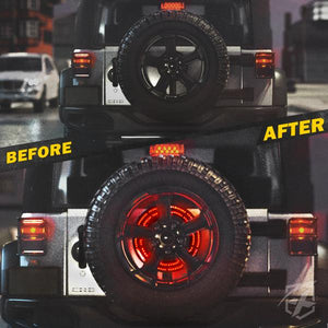 53.99 Xprite Spare Tire LED Brake Light Jeep Wrangler JK (2007-2018) JL (2018-2020) X-Pro 14" Cyclone Series Dual - TL-UNI-WHEEL-G1 - Redline360