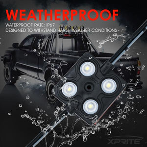 31.49 Xprite 8 LED Square Rock Light Pods Truck Bed Lighting Kit w/ Switch - DL-002-L4-W - Redline360