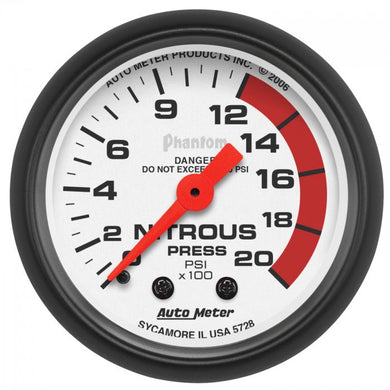 132.97 AutoMeter Phantom Series Mechanical Nitrous Pressure Gauge (2-1/16