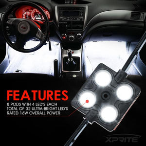 31.49 Xprite 8 LED Square Rock Light Pods Truck Bed Lighting Kit w/ Switch - DL-002-L4-W - Redline360