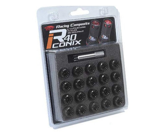 Project Kics 20 PCS (NO LOCKS) Black R40 Iconix W/ Plastic Cap (Black) - 12X1.25 main image 0