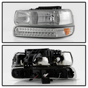 Xtune Headlights Chevy Silverado (99-02) [w/ LED Bumper Lights] Chrome or Smoke w/ Amber Turn Signal Light