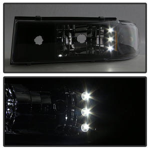 Xtune Crystal Headlights Chevy Impala (91-96) [w/ 1 pcs LED DRL Lights] Black / Chrome / Smoked