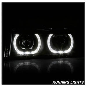 Xtune Projector Headlights Chevy Avalanche w/ Body Cladding (02-06) [Halo DRL LED Light Bar - Halogen Model] Black or Chrome w/ Amber Turn Signal