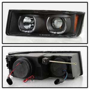 Xtune Projector Headlights Chevy Avalanche w/ Body Cladding (02-06) [Halo DRL LED Light Bar - Halogen Model] Black or Chrome w/ Amber Turn Signal