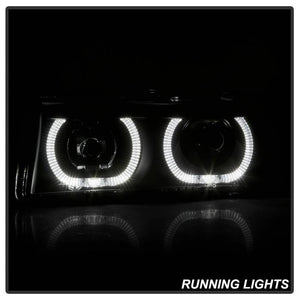 Xtune Projector Headlights Chevy Avalanche w/ Body Cladding (02-06) [Halo DRL LED Light Bar - Halogen Model] Black or Chrome w/ Amber Turn Signal