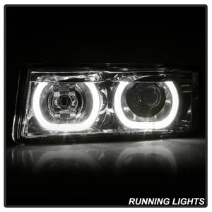 Xtune Projector Headlights Chevy Avalanche w/ Body Cladding (02-06) [Halo DRL LED Light Bar - Halogen Model] Black or Chrome w/ Amber Turn Signal