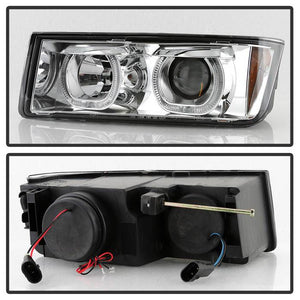 Xtune Projector Headlights Chevy Avalanche w/ Body Cladding (02-06) [Halo DRL LED Light Bar - Halogen Model] Black or Chrome w/ Amber Turn Signal