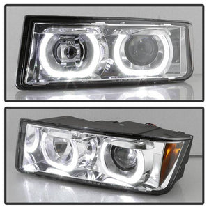 Xtune Projector Headlights Chevy Avalanche w/ Body Cladding (02-06) [Halo DRL LED Light Bar - Halogen Model] Black or Chrome w/ Amber Turn Signal