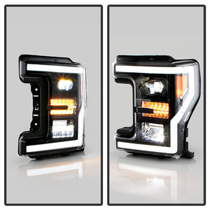 Xtune Full LED Headlights Ford F250 F350 Super Duty (17-19) [DRL Light Bar w/ Welcome Light Function - Halogen Model] Black or Chrome w/ Amber Corner Lights