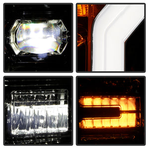 Xtune Full LED Headlights Ford F250 F350 Super Duty (17-19) [DRL Light Bar w/ Welcome Light Function - Halogen Model] Black or Chrome w/ Amber Corner Lights