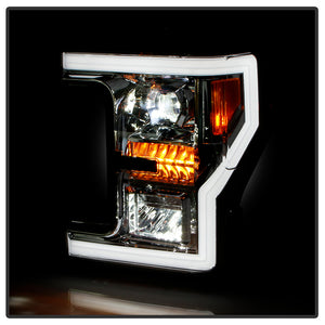 Xtune Full LED Headlights Ford F250 F350 Super Duty (17-19) [DRL Light Bar w/ Welcome Light Function - Halogen Model] Black or Chrome w/ Amber Corner Lights