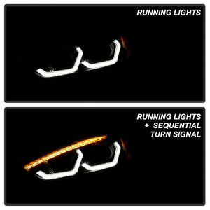 Xtune Projector Headlights Ford Focus (15-18) [Full LED w/ LED Light Bar] Black or Chrome w/ Amber Turn Signal Lights