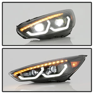 Xtune Projector Headlights Ford Focus (15-18) [Full LED w/ LED Light Bar] Black or Chrome w/ Amber Turn Signal Lights