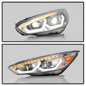 Xtune Projector Headlights Ford Focus (15-18) [Full LED w/ LED Light Bar] Black or Chrome w/ Amber Turn Signal Lights