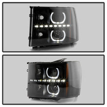 Load image into Gallery viewer, Xtune Projector Headlights GMC Sierra (07-13) [LED Halo - Halogen Model] Chrome or Black w/ Amber Turn Signal Light - Black Alternate Image