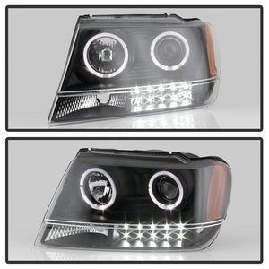 Xtune Projector Headlights Jeep Grand Cherokee (14-16) [w/ LED Halo] Black w/ Amber Turn Signal Light