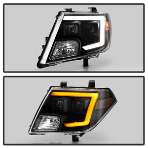 Xtune Projector Headlights Nissan Frontier (09-20) Black w/ LED Amber Switchback Turn Signal Light Bar DRL