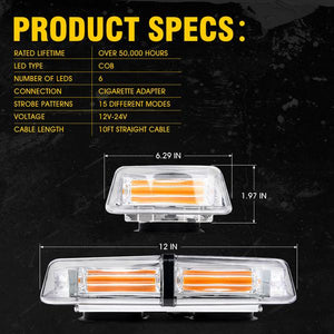 39.99 Xprite Tracker Series 60W COB LED Rooftop Strobe Light with Magnetic Base - White-Amber / Amber - Redline360