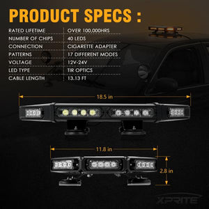 211.49 Xprite Roof Top Strobe Light Bar Mini Black Hawk 18" Professional LED Stealth Low Profile - Blue/Amber/White Amber - Redline360