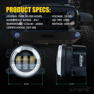 89.99 Xprite LED Fog Lights Chrysler 300 (2005-2010) PT Cruiser (2006-2010) w/ RGB Halo - Redline360