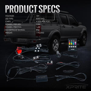 Xprite 8 RGB LED Light Pod Set W/ Remote Control - DL-L4-RC-RGB ...