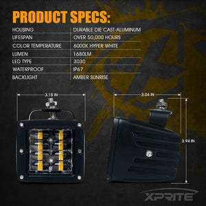 134.99 Xprite Sunrise Series 3" LED Spot Light w/ Blue Backlight  - Clear or Amber - Redline360